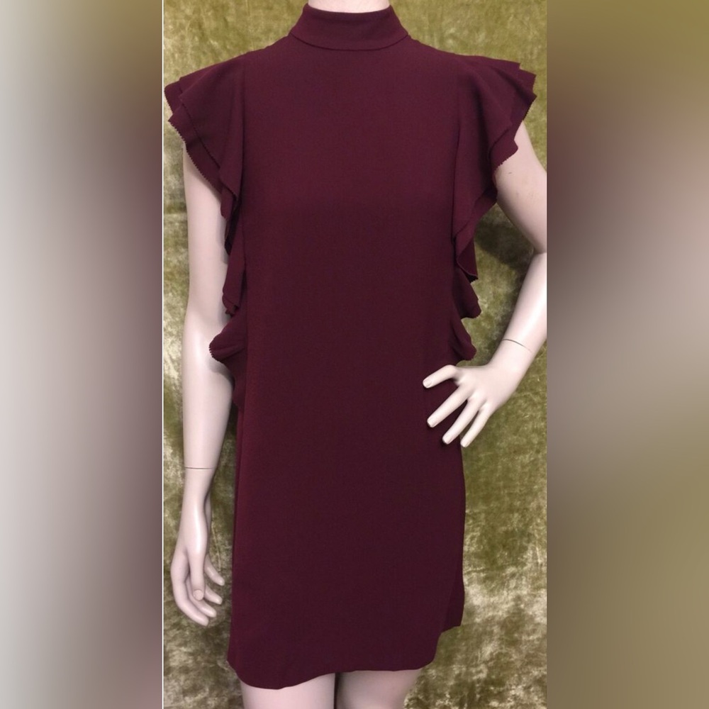 NWT KATE SPADE Satin Crepe Flutter Sleeve Dress Red Maroon Burgundy Wine